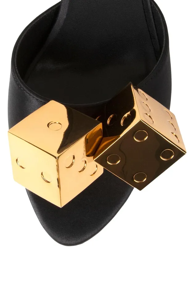Jeffrey Campbell DICE Red Satin Gold Women Heel