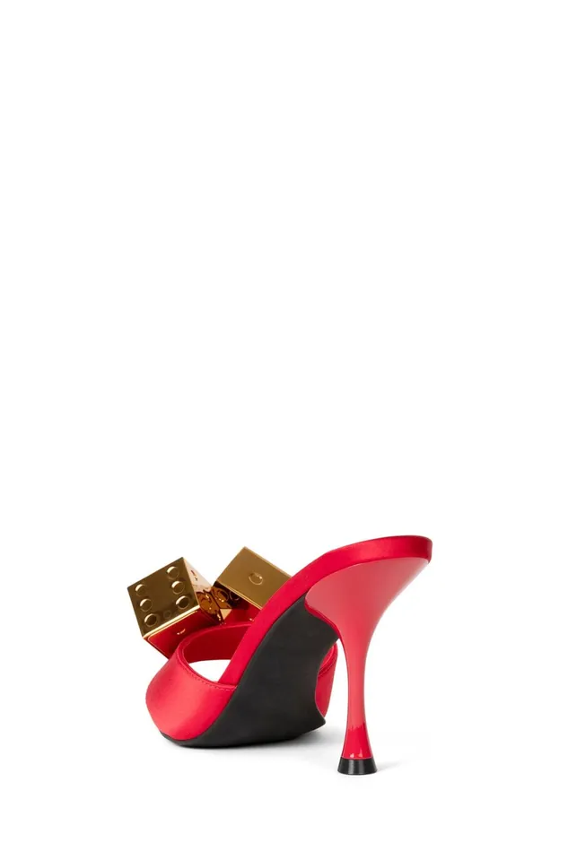 Jeffrey Campbell DICE Red Satin Gold Women Heel