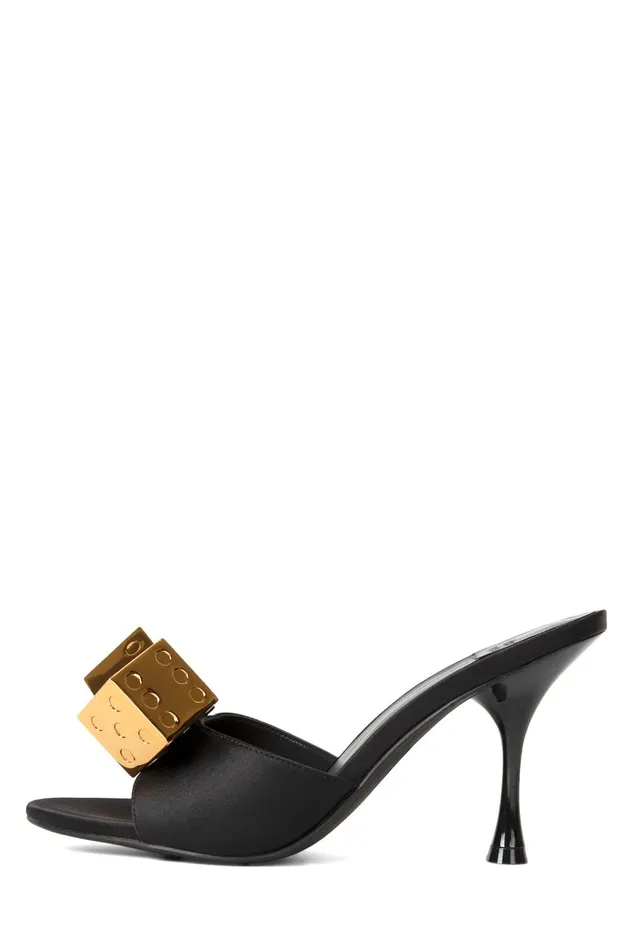 Jeffrey Campbell DICE Red Satin Gold Women Heel