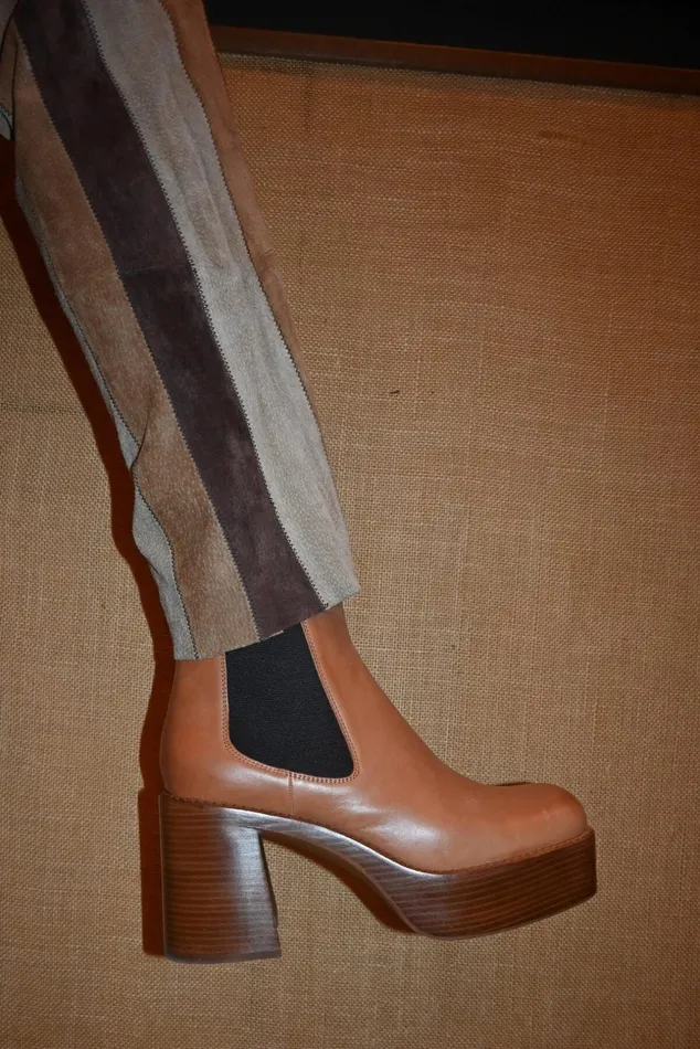 Jeffrey Campbell DRUMNBASS Tan Tan Polish Stack Women Ankle To Mid