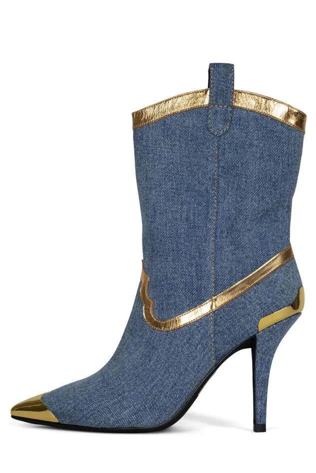 Jeffrey Campbell ELPASO Blue Denim Gold Women Ankle To Mid