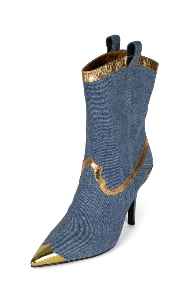 Jeffrey Campbell ELPASO Blue Denim Gold Women Ankle To Mid