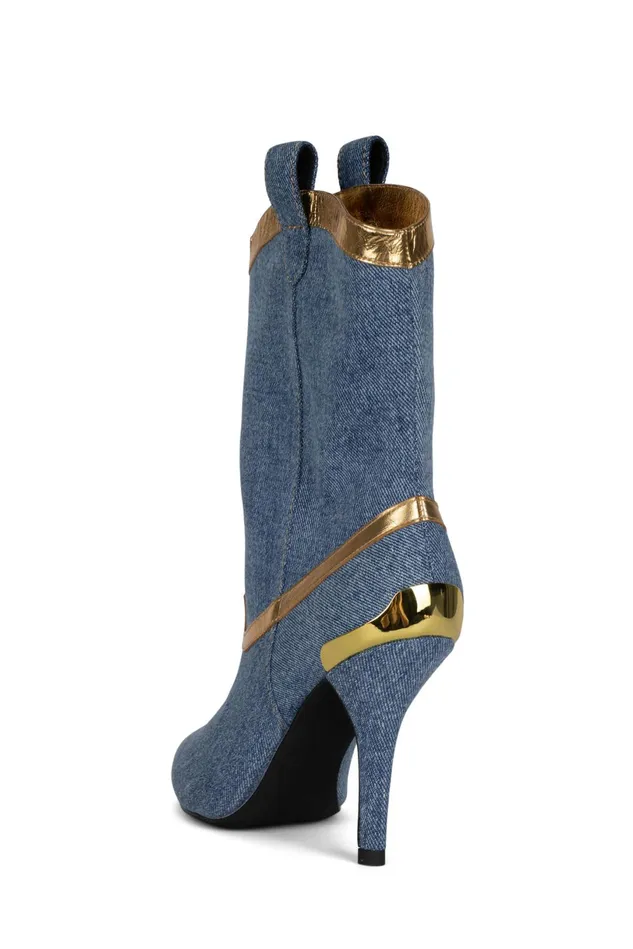 Jeffrey Campbell ELPASO Blue Denim Gold Women Ankle To Mid