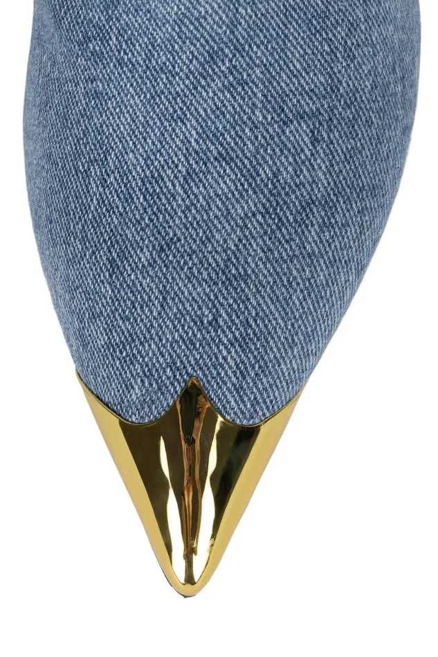Jeffrey Campbell ELPASO Blue Denim Gold Women Ankle To Mid