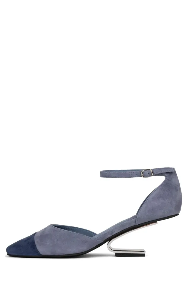 Jeffrey Campbell ENPOINTE Blue Combo Suede Silver Women Pump