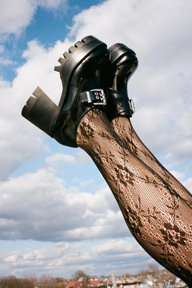 Jeffrey Campbell FAIL Black Crinkle Patent Women Boot