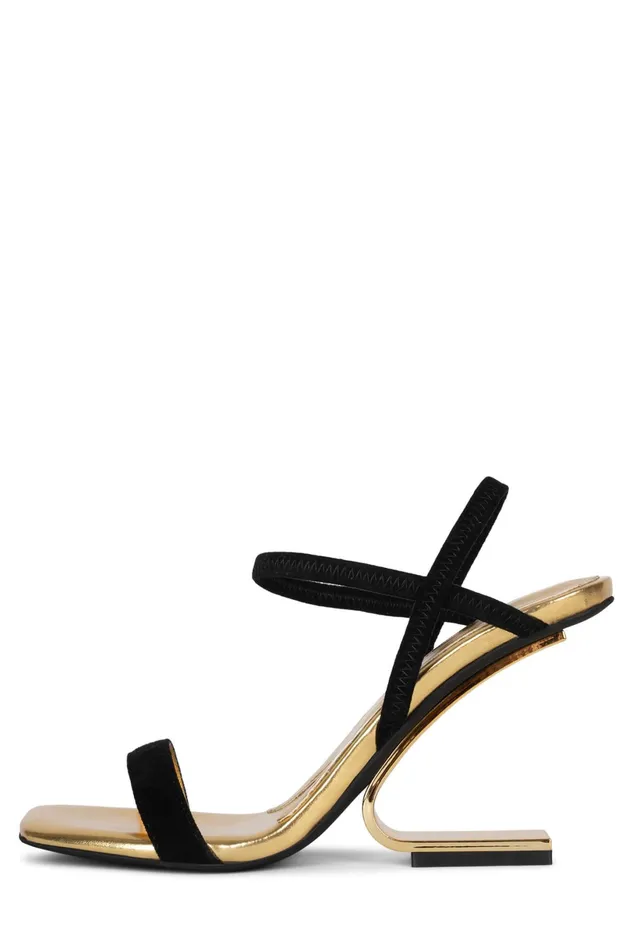 Jeffrey Campbell GEOMETRIC Black Suede Gold Women Heel