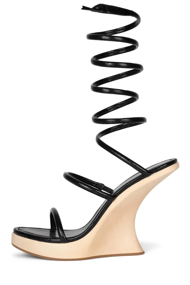 Jeffrey Campbell HISSYFIT Black Beige Snake Women Sandal