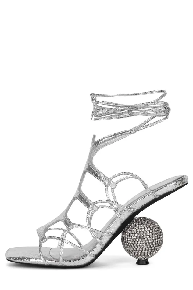 Jeffrey Campbell LEFREAK Silver Metallic Snake Women Heel