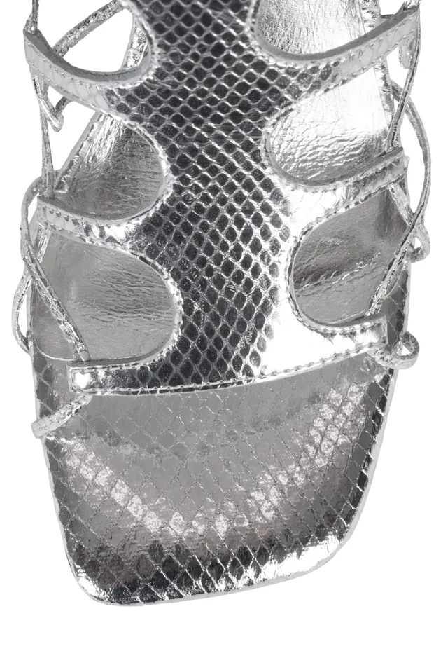 Jeffrey Campbell LEFREAK Silver Metallic Snake Women Heel