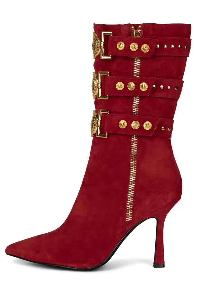 Jeffrey Campbell PROUD Red Suede Gold Women Ankle To Mid