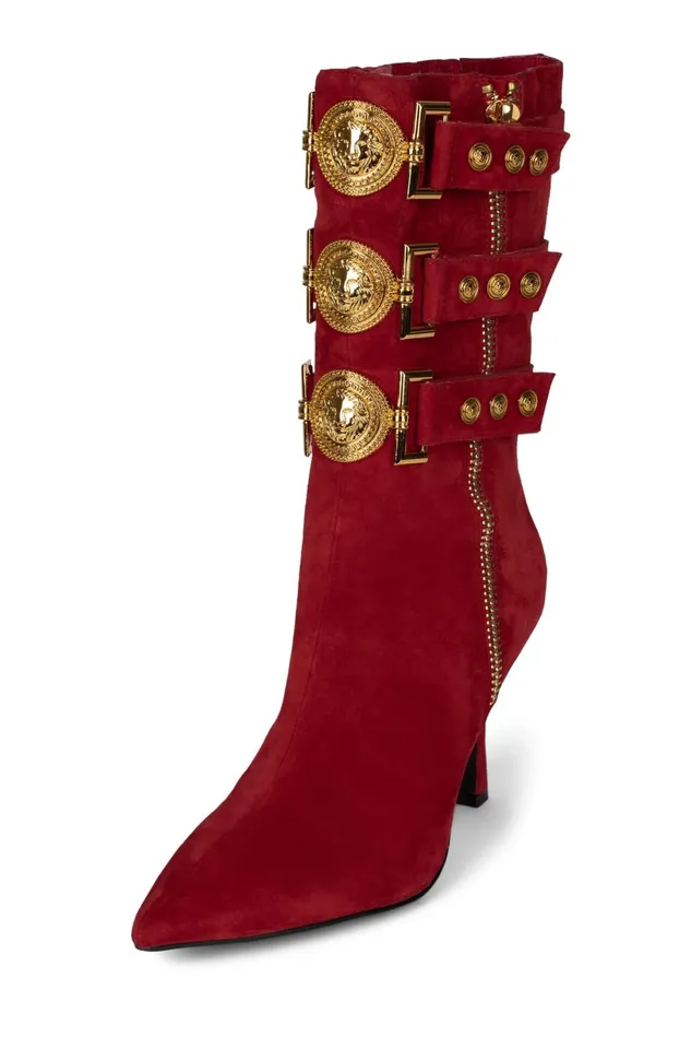 Jeffrey Campbell PROUD Red Suede Gold Women Ankle To Mid
