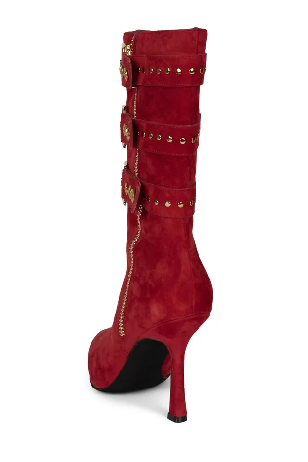 Jeffrey Campbell PROUD Red Suede Gold Women Ankle To Mid