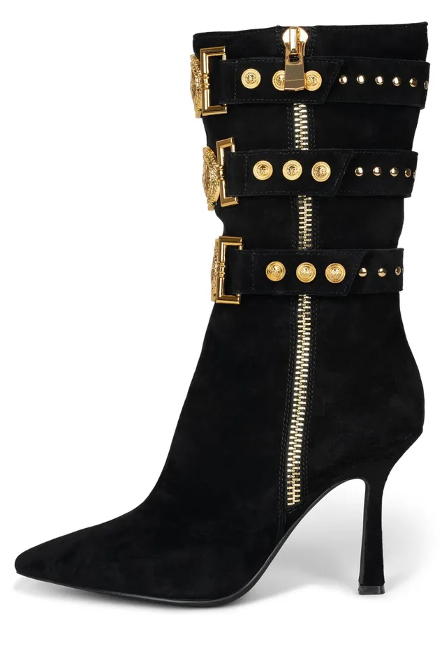 Jeffrey Campbell PROUD Red Suede Gold Women Ankle To Mid