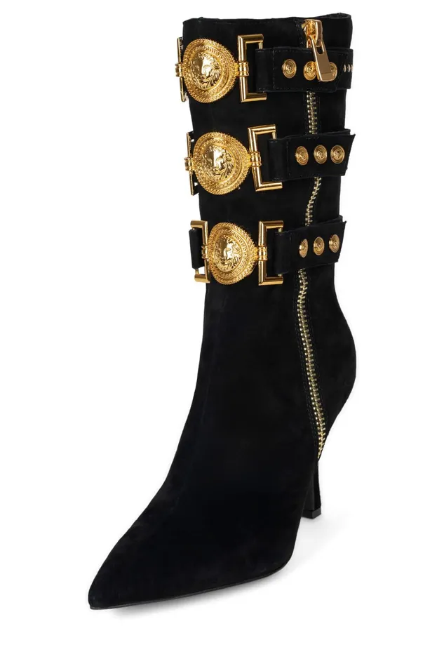 Jeffrey Campbell PROUD Red Suede Gold Women Ankle To Mid