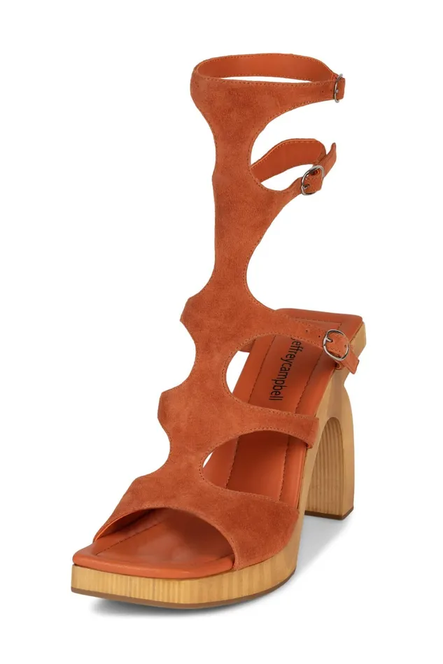 Jeffrey Campbell RIVALS Orange Suede Tan Women Sandal
