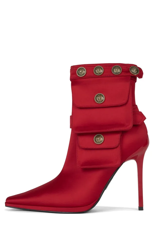 Jeffrey Campbell STASHED Red Satin Women Ankle To Mid