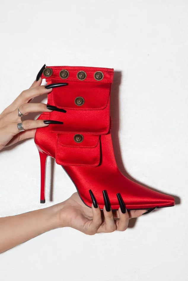 Jeffrey Campbell STASHED Red Satin Women Ankle To Mid
