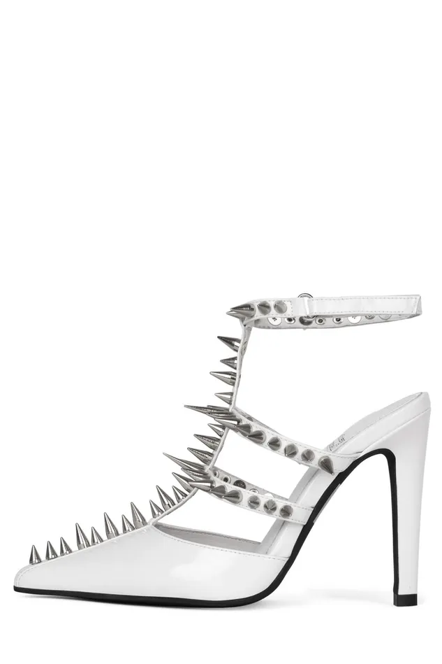 Jeffrey Campbell STEPBACK White Patent Silver Women Pump