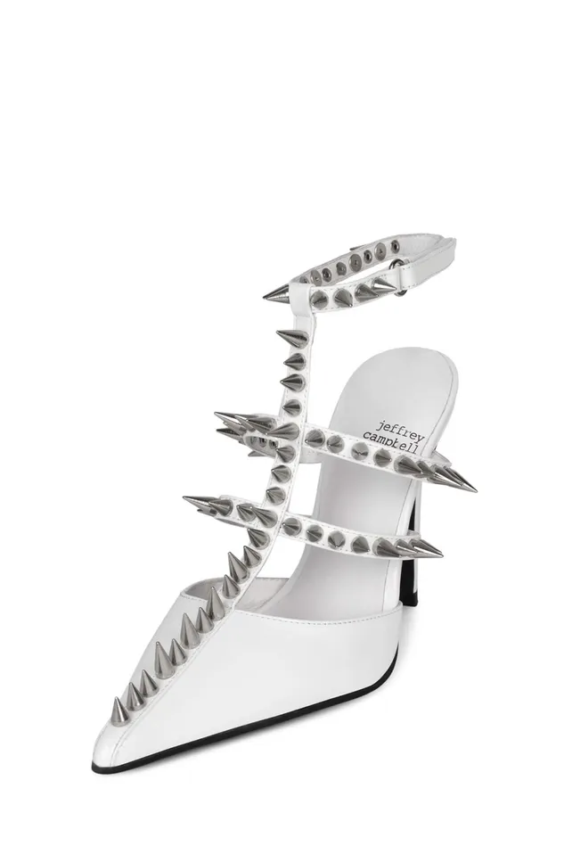 Jeffrey Campbell STEPBACK White Patent Silver Women Pump