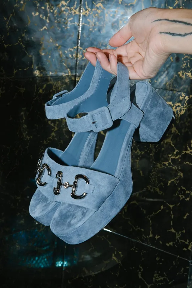 Jeffrey Campbell TIMELESS Dusty Blue Suede Silver Women Sandal