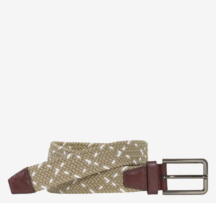 JohnstonandMurphy Belts Woven StretchKnit Belt Khakiwhite 8211 Men
