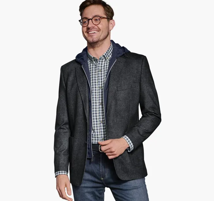 JohnstonandMurphy Blazers Removable HoodedBib Knit Blazer Charcoalnavy 8211 Men JohnstonandMurphy Blazers Removable HoodedBib Knit Blazer Charcoalnavy 8211 Men