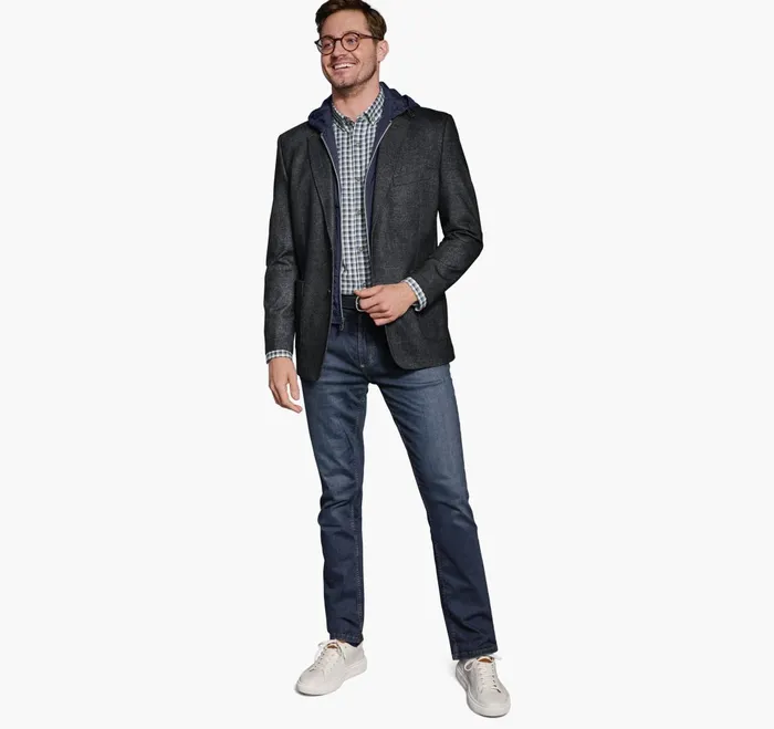 JohnstonandMurphy Blazers Removable HoodedBib Knit Blazer Charcoalnavy 8211 Men JohnstonandMurphy Blazers Removable HoodedBib Knit Blazer Charcoalnavy 8211 Men