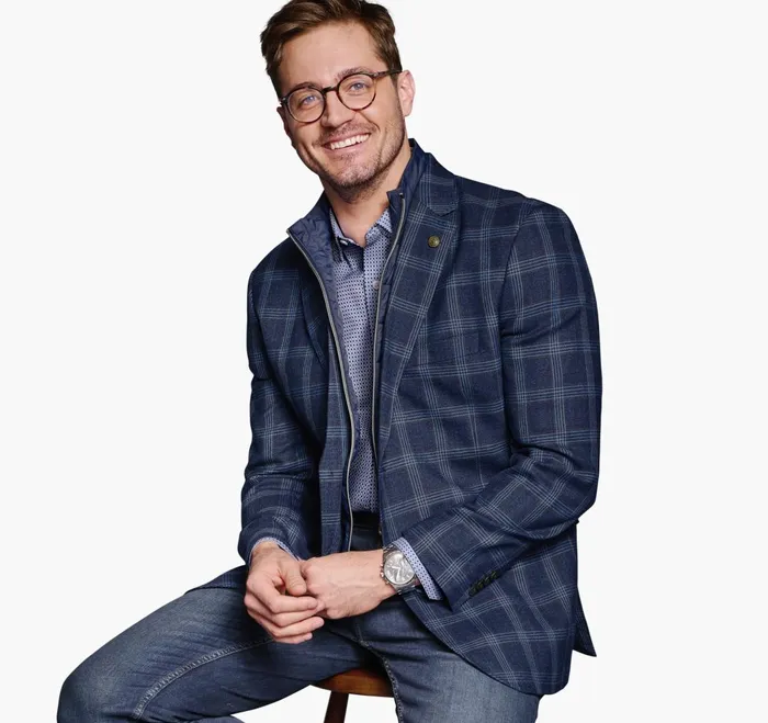 JohnstonandMurphy Blazers Wool Bib Blazer Navy Plaid 8211 Men