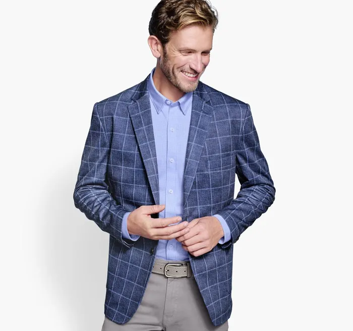 JohnstonandMurphy Blazers Xc Flex Knit Blazer Blue Plaid 8211 Men