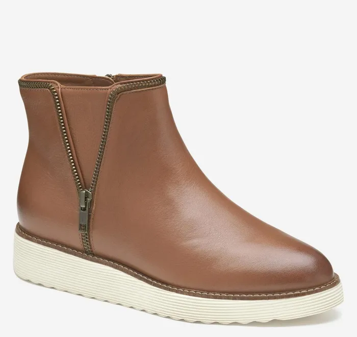 JohnstonandMurphy Boots and Booties Mitzi Zipper Bootie Cognac Calfskin 8211 Women JohnstonandMurphy Boots and Booties Mitzi Zipper Bootie Cognac Calfskin 8211 Women