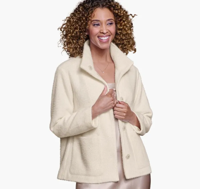 JohnstonandMurphy Coats Jackets and Vests Eyelash Jacket Ivory 8211 Women