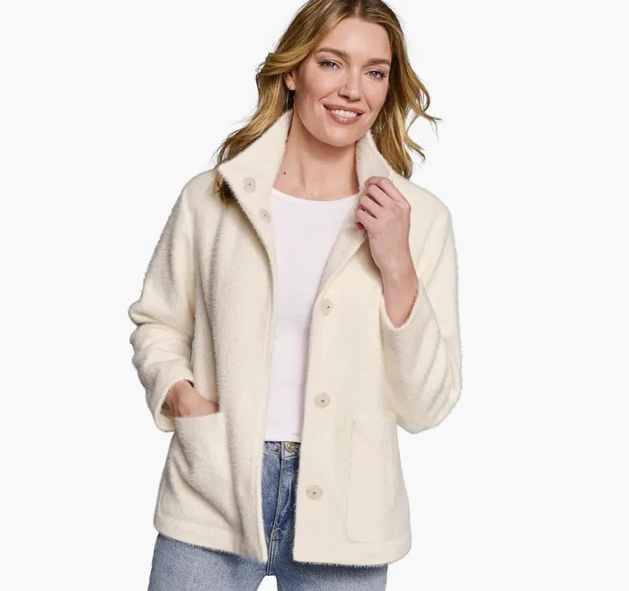 JohnstonandMurphy Coats Jackets and Vests Eyelash Jacket Ivory 8211 Women JohnstonandMurphy Coats Jackets and Vests Eyelash Jacket Ivory 8211 Women