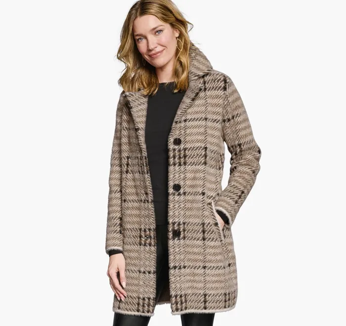 JohnstonandMurphy Coats Jackets and Vests Plaid Coatigan Brownblack 8211 Women JohnstonandMurphy Coats Jackets and Vests Plaid Coatigan Brownblack 8211 Women