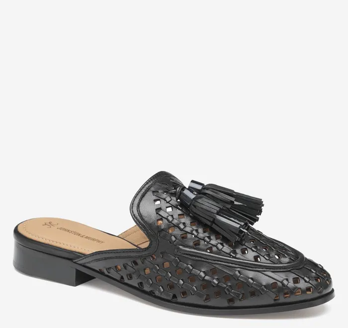 JohnstonandMurphy Mules and Loafers Ali Woven Tassel Mule Black Glove Leather 8211 Women
