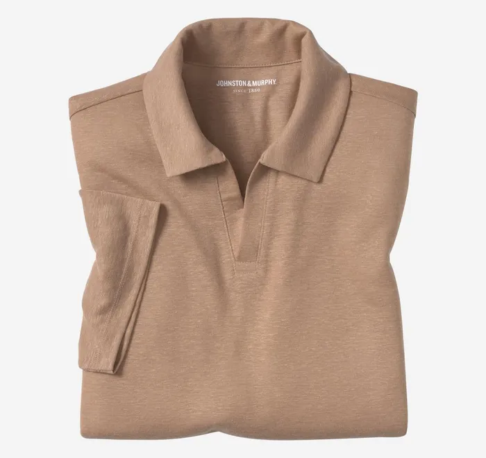 JohnstonandMurphy Polos and Tees LinenBlend VNeck Polo Melon 8211 Men