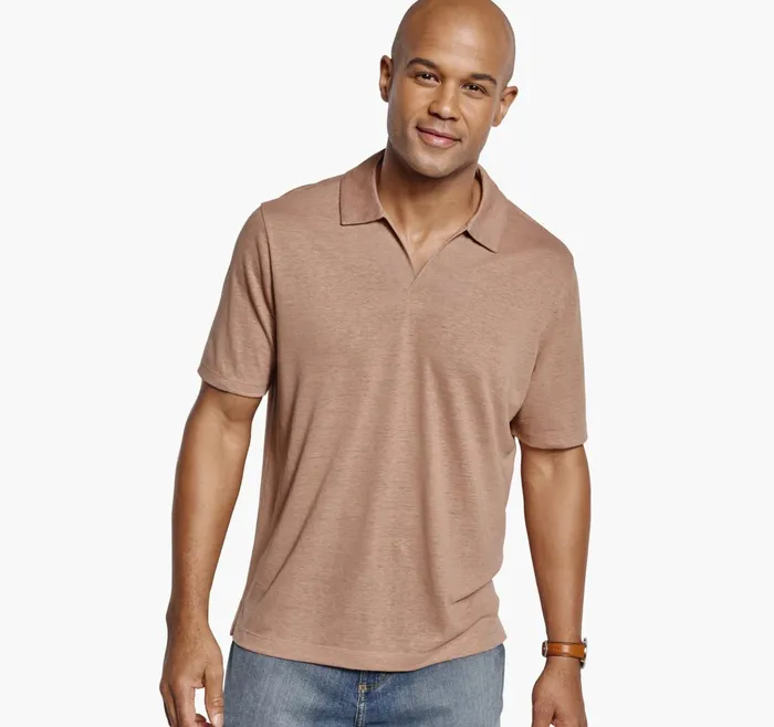 JohnstonandMurphy Polos and Tees LinenBlend VNeck Polo Melon 8211 Men JohnstonandMurphy Polos and Tees LinenBlend VNeck Polo Melon 8211 Men