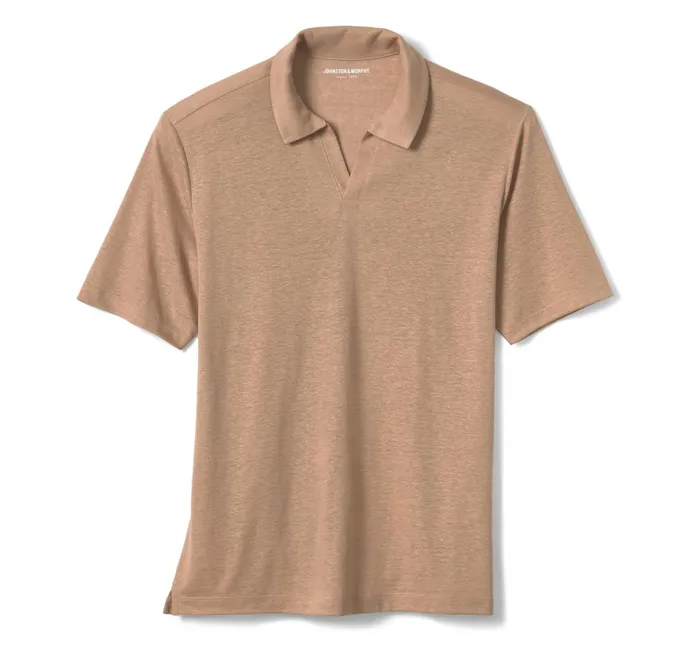 JohnstonandMurphy Polos and Tees LinenBlend VNeck Polo Melon 8211 Men JohnstonandMurphy Polos and Tees LinenBlend VNeck Polo Melon 8211 Men