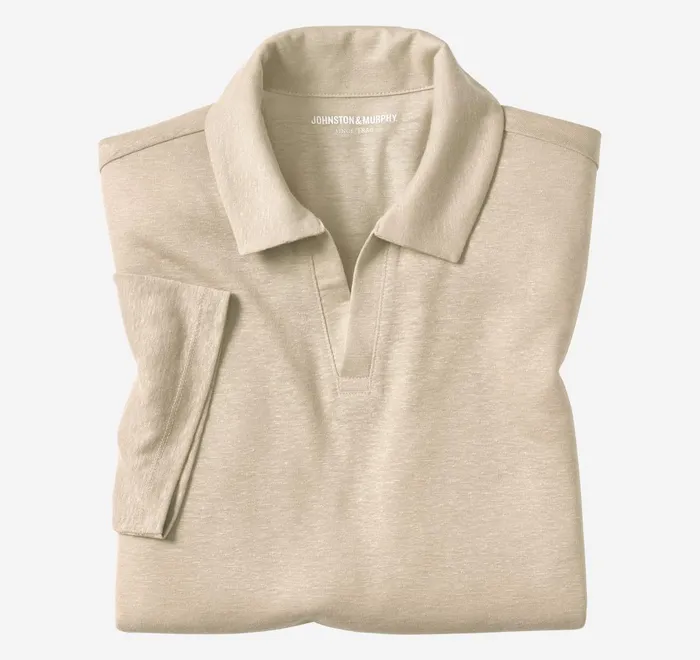 JohnstonandMurphy Polos and Tees LinenBlend VNeck Polo Sand 8211 Men