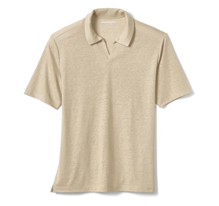 JohnstonandMurphy Polos and Tees LinenBlend VNeck Polo Sand 8211 Men JohnstonandMurphy Polos and Tees LinenBlend VNeck Polo Sand 8211 Men