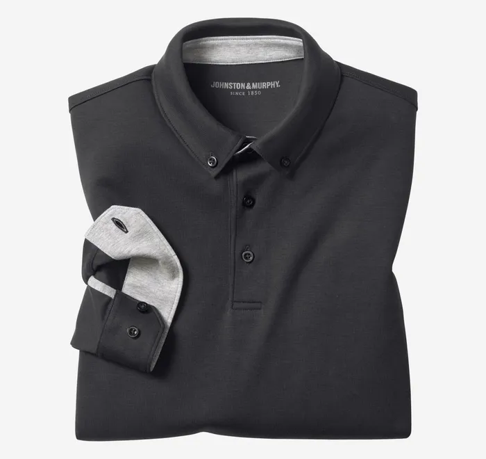 JohnstonandMurphy Polos and Tees Liquid Cotton LongSleeve Polo Black 8211 Men JohnstonandMurphy Polos and Tees Liquid Cotton LongSleeve Polo Black 8211 Men