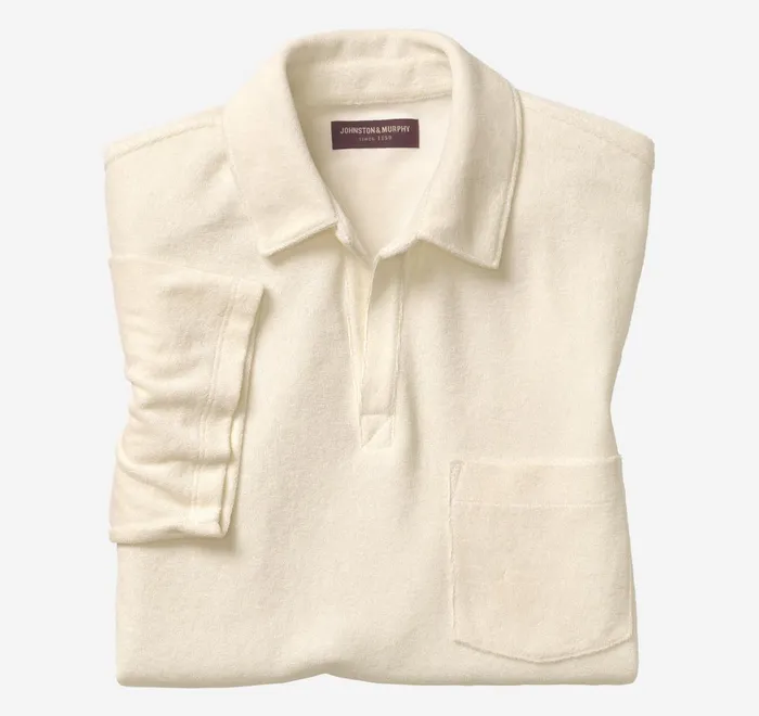 JohnstonandMurphy Polos and Tees Terry Open Collar Polo Cream 8211 Men