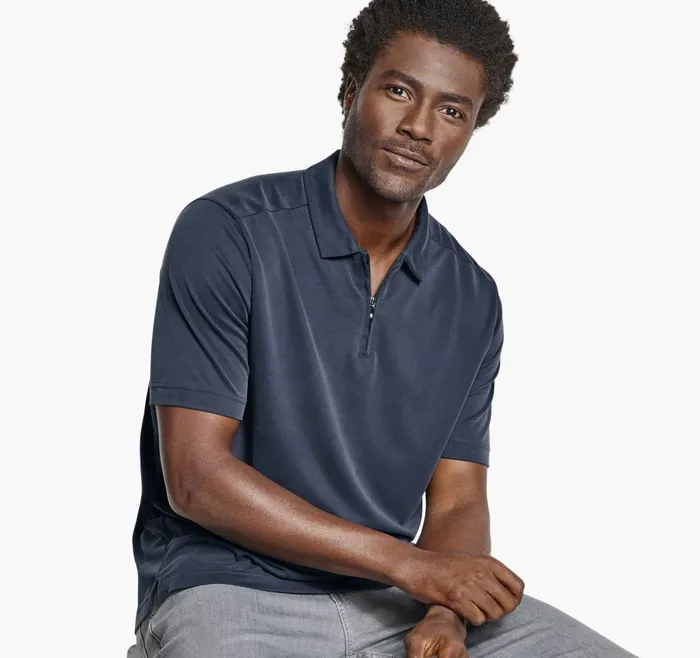 JohnstonandMurphy Polos and Tees Vintage Birdseye Zip Polo Navy 8211 Men JohnstonandMurphy Polos and Tees Vintage Birdseye Zip Polo Navy 8211 Men
