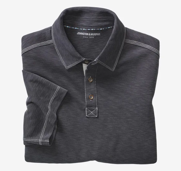 JohnstonandMurphy Polos and Tees Vintage Slub Polo Charcoal 8211 Men