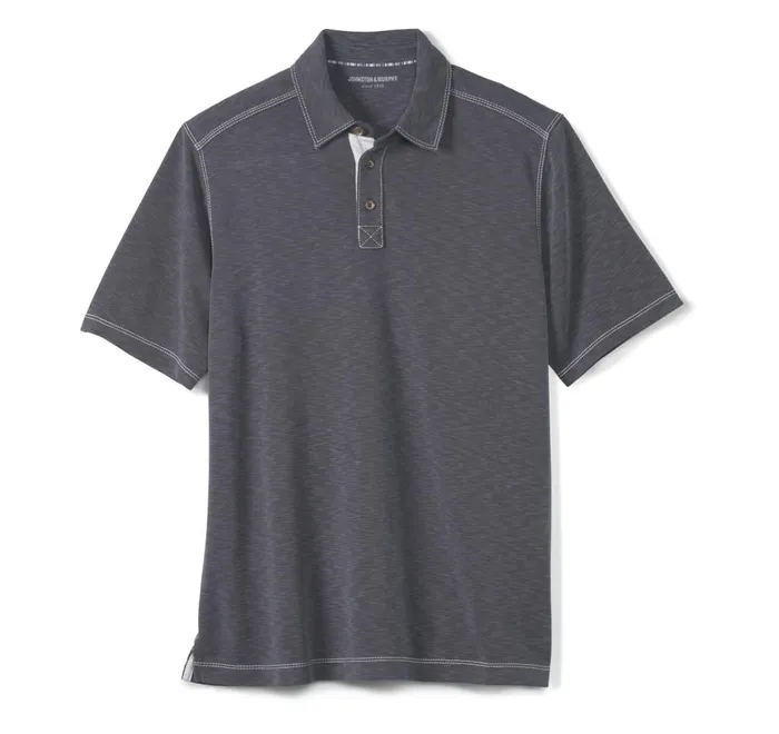 JohnstonandMurphy Polos and Tees Vintage Slub Polo Charcoal 8211 Men JohnstonandMurphy Polos and Tees Vintage Slub Polo Charcoal 8211 Men
