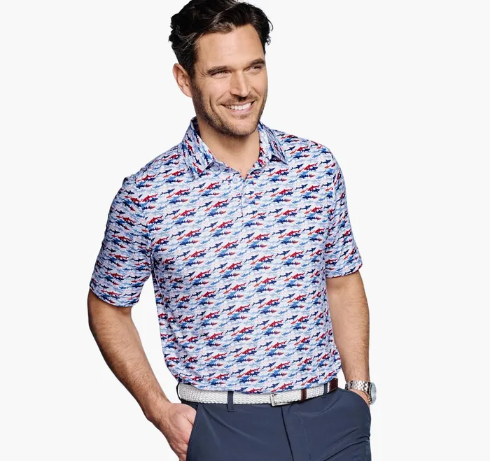 JohnstonandMurphy Polos and Tees Xc4 Performance Polo Bluered Shark 8211 Men