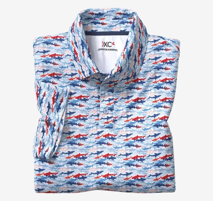 JohnstonandMurphy Polos and Tees Xc4 Performance Polo Bluered Shark 8211 Men JohnstonandMurphy Polos and Tees Xc4 Performance Polo Bluered Shark 8211 Men