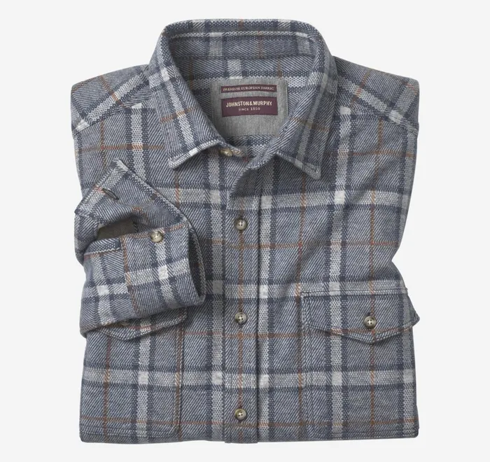 JohnstonandMurphy Shirts Brushed ButtonFront Knit Blue Windowpane Plaid 8211 Men JohnstonandMurphy Shirts Brushed ButtonFront Knit Blue Windowpane Plaid 8211 Men
