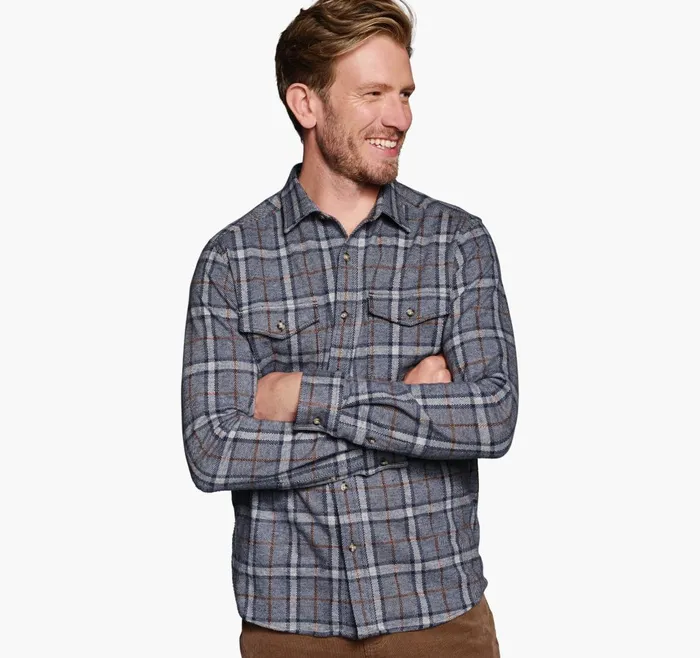 JohnstonandMurphy Shirts Brushed ButtonFront Knit Blue Windowpane Plaid 8211 Men JohnstonandMurphy Shirts Brushed ButtonFront Knit Blue Windowpane Plaid 8211 Men