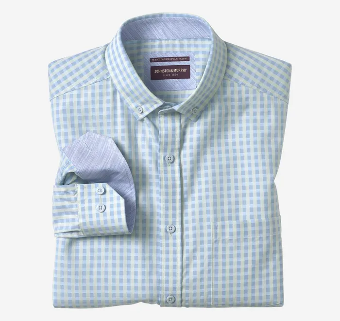 JohnstonandMurphy Shirts ButtonCollar Premium Cotton Shirt Mint Gingham 8211 Men JohnstonandMurphy Shirts ButtonCollar Premium Cotton Shirt Mint Gingham 8211 Men